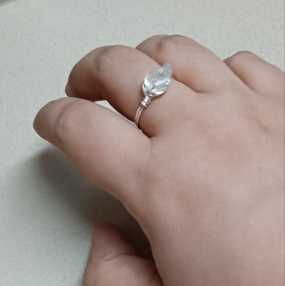 NEW handmade artisan gemstone wire wrap ring clear quartz or green adventurine - Picture 7 of 11